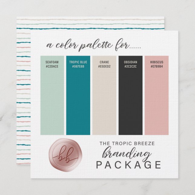 Teal Mint Grey Beige & Pink Colour Palette Card (Front/Back)