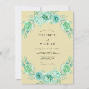 Teal Mint Watercolor Botanical Wedding Invitation