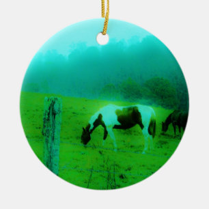 Teal mist Reto coloured painted pony Horse Ceramic Tree Decoration