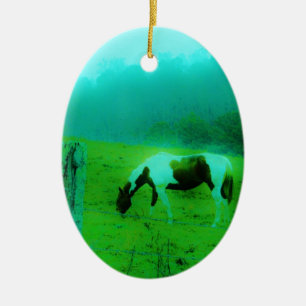 Teal mist Reto coloured painted pony Horse Ceramic Tree Decoration