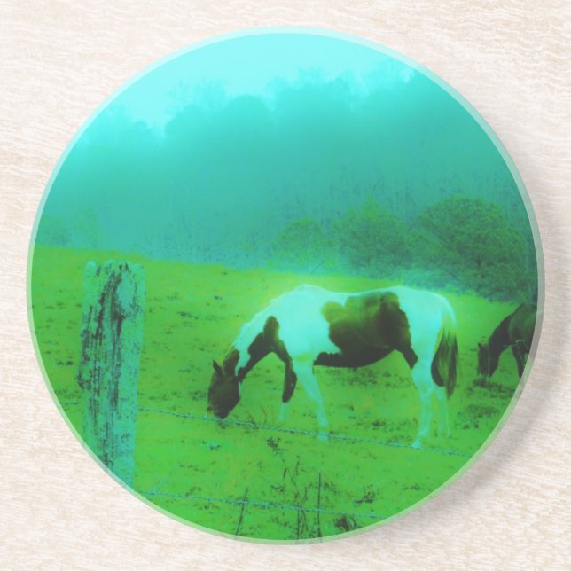 Teal mist Reto coloured painted pony Horse Coaster (Front)