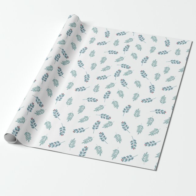 Teal Mistletoe Holiday Wrapping Paper (Unrolled)