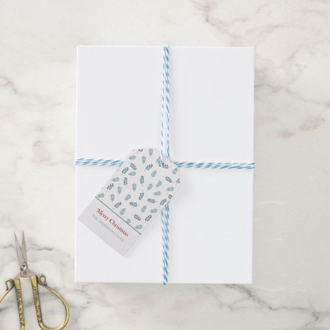 Teal Mistletoe Merry Christmas Gift Tag (With Twine)