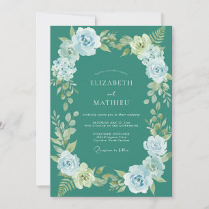 Teal Misty Botanical Wedding Invitation