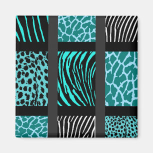 Teal Mixed Animal Print Magnet