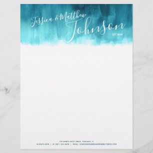 Teal modern abstract art newly weds letterhead
