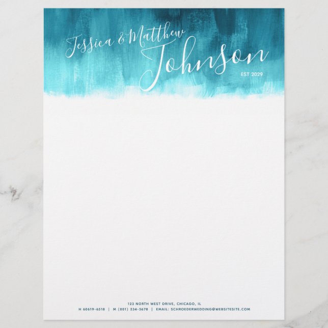 Teal modern abstract art newly weds letterhead (Front)