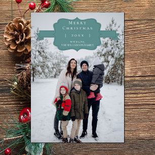 Teal Modern and Simple Christmas Photo Card