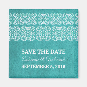 Teal Modern Bohemian Save the Date Magnet