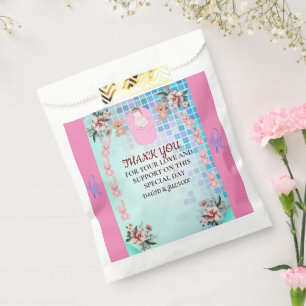 Teal Modern Boho Floral Elegant Baby Girl Shower Favour Bags
