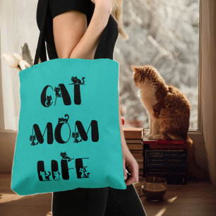 Teal Modern Cat Mum Life Cute Mother's Day  Tote Bag