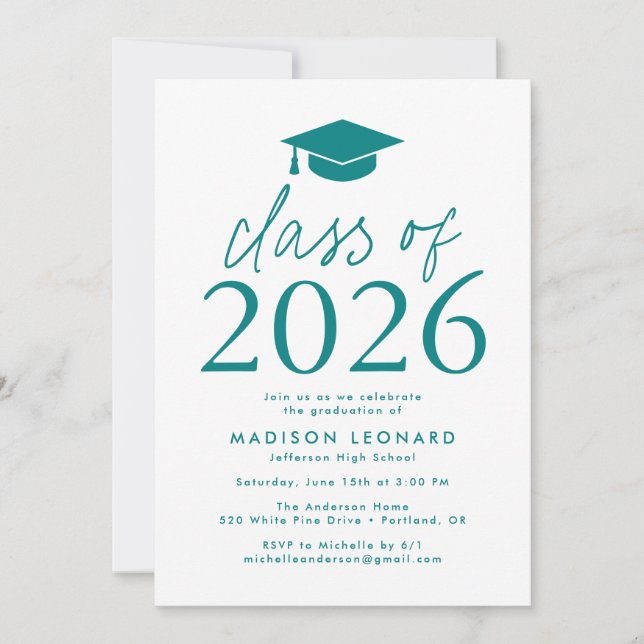 Teal | Modern Class of 2022 Graduation Party Invitation (Front)