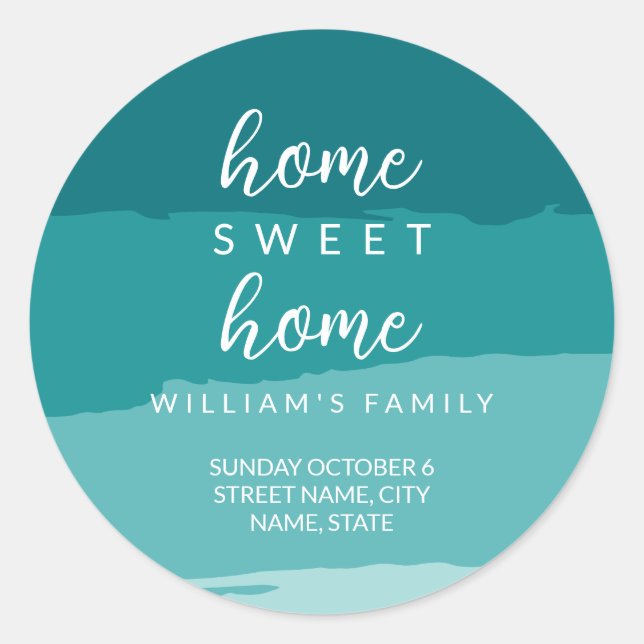 Teal Modern Elegant New Home Housewarming Party Classic Round Sticker (Front)