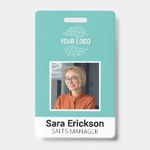 Teal Modern ID Card Business Employee Bar Code Badge
