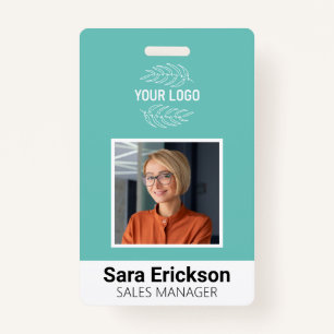 Teal Modern ID Card Business Employee Bar Code ID Badge