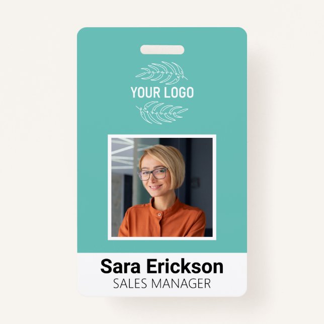 Teal Modern ID Card Business Employee QR  ID Badge (Front)