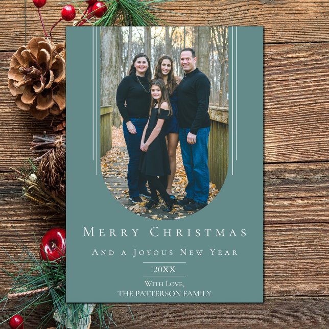 Teal Modern Inverted Boho Arch Holiday Photo Card (Teal Modern Inverted Arch Holiday Photo Card)