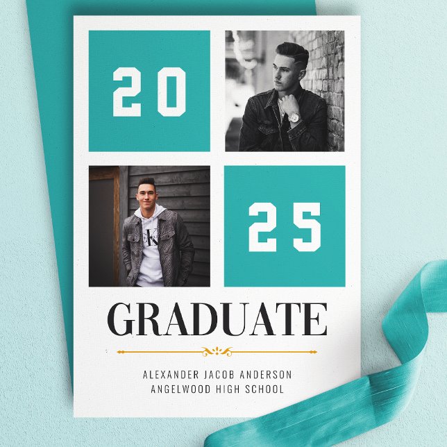 Teal Modern Photo Collage Grad Announcement (Creator Uploaded)