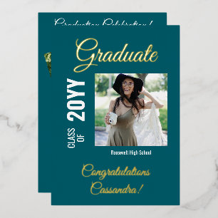 Teal Modern Square Photo Graduation Party