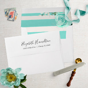 Teal Modern Stripes Floral Elegant Envelope