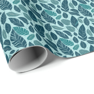 Teal Modern Tropical Leaf Seamless Pattern. Wrapping Paper