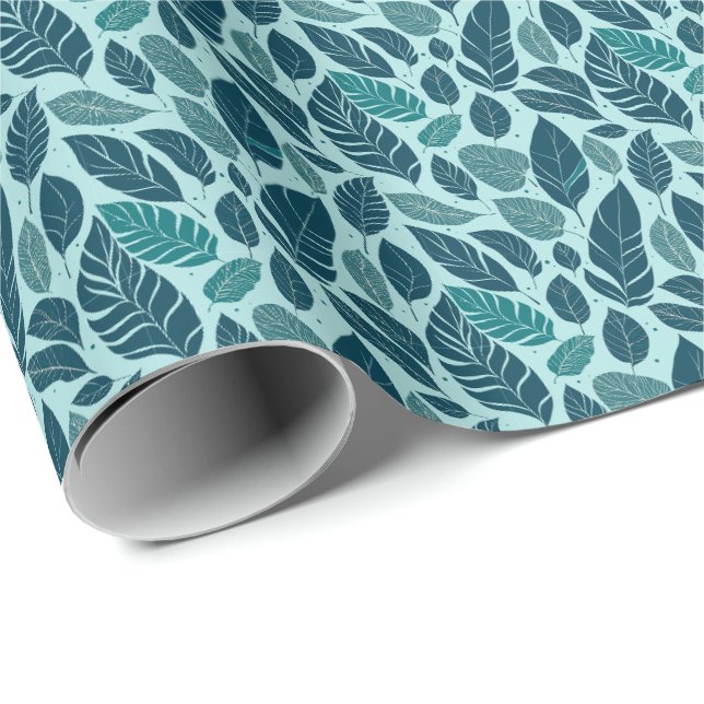 Teal Modern Tropical Leaf Seamless Pattern. Wrapping Paper (Roll Corner)