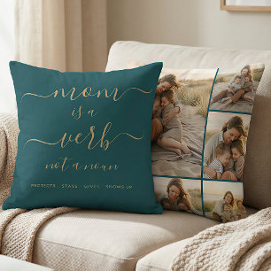 Teal Mom Is a Verb Family Photo Mum Keepsake Cushion