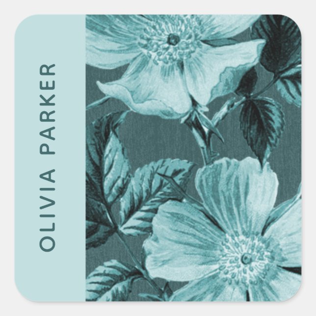 Teal Monochromatic Blooms Floral Envelope Seal (Front)
