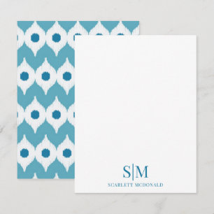 Teal Monogram Abstract Retro Pattern Note Card