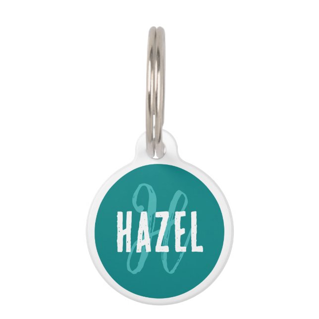Teal Monogram and Name Pet Tag (Front)