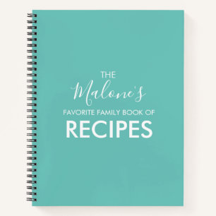 Teal Monogram Family Cookbook Notebook