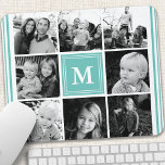 Teal Monogram Family Photo Collage Mouse Pad<br><div class="desc">Monogram Family Photo Collage. Personalize this custom design with your own monogram initial or text.</div>