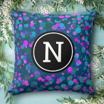 Teal monogram initial blue purple confetti dots cushion<br><div class="desc">Sparkly turquoise blue, purple, pink, and green mermaid toned confetti dots on a dark teal background adorn this chic, modern throw pillow. Customise this elegant throw pillow with your monogram initial. Makes a fun and stylish statement every time you relax with it. Also a great gift for a special friend!...</div>