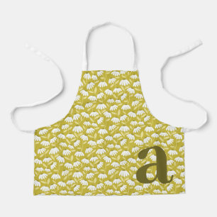 Teal Monogram Initial Daisies Floral Pattern Apron