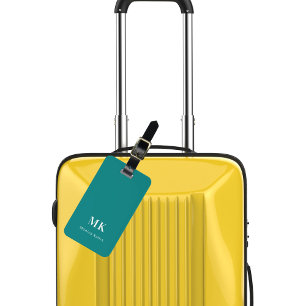 Teal monogram initials luggage tag
