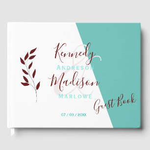 Teal Monogram 💍 Modern Geometric Elegance   Guest Book