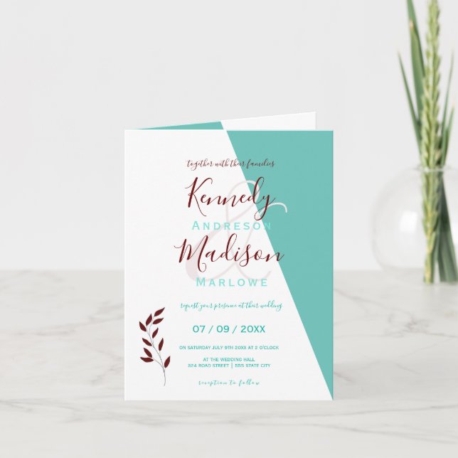 Teal Monogram 💍 Modern Geometric Elegance   Invitation (Front)