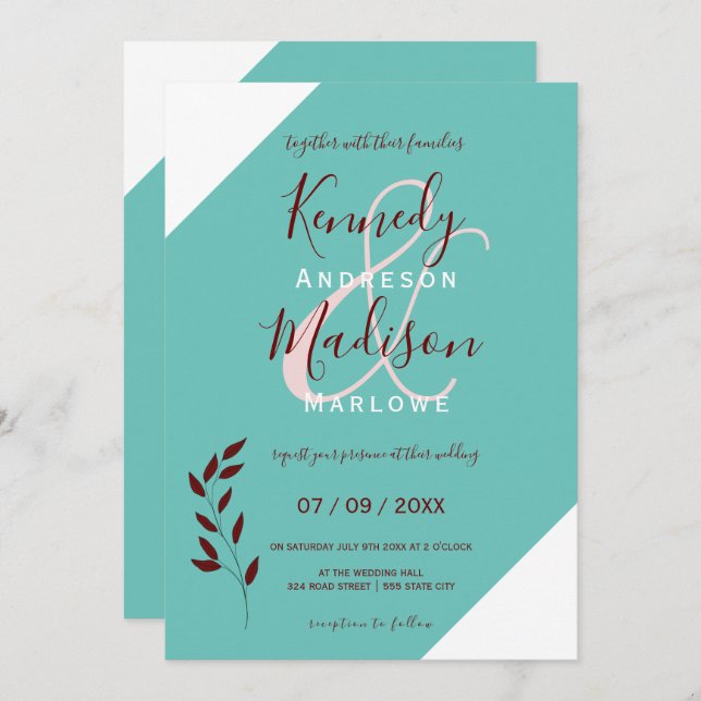 Teal Monogram 💍 Modern Geometric Elegance   Invitation (Front/Back)