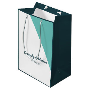 Teal Monogram 💍 Modern Geometric Elegance Medium Gift Bag