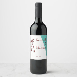 Teal Monogram 💍 Modern Geometric Elegance Wine Label