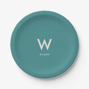 Teal Monogram Personal Party Paper Plate