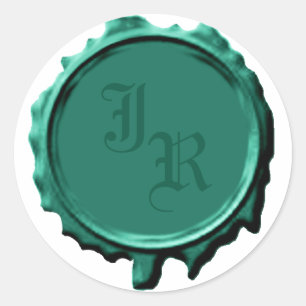 Teal Monogram Seal Wedding Stickers