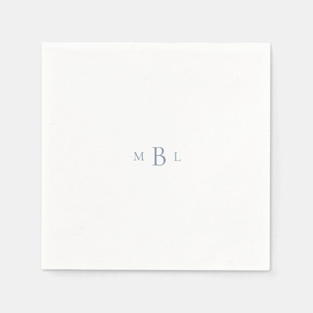 Teal Monogram White Elegant Wedding Cocktail Napkin (Front)