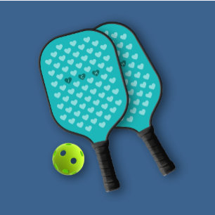 Teal Monotone Hearts Personal Monogram Pickleball Paddle