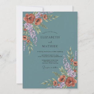 Teal Moody Autumnal Wedding Invitation