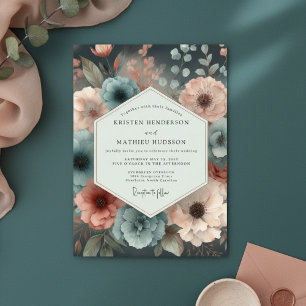 Teal Moody Bloom Romance Wedding Invitation