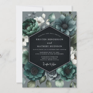 Teal Moody Bloom Wedding Invitation