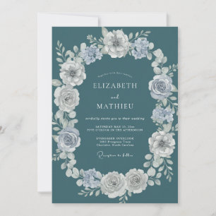 Teal Moody Botanical Winter Wedding Invitation
