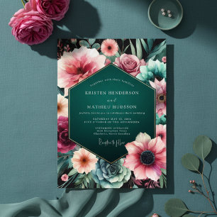 Teal Moody Floral Elegance Wedding Invitation