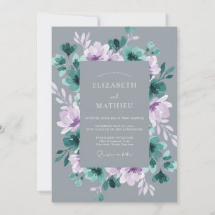 Teal Moody Winter Floral Wedding Invitation